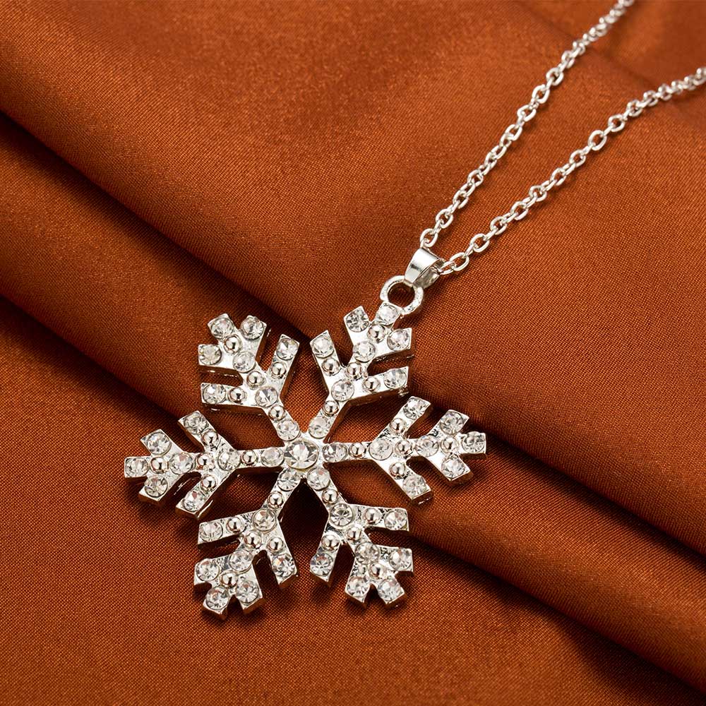 New Year Christmas Gift Fashion Luxury Shiny rhinestone Snowflake Necklace Pendants Chain long necklace jewelry women
