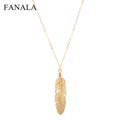 Women Necklace Choker Fashion Jewelry Feather Pendant Chain Necklace Long Sweater Chain Statement Jewelry Necklace Women