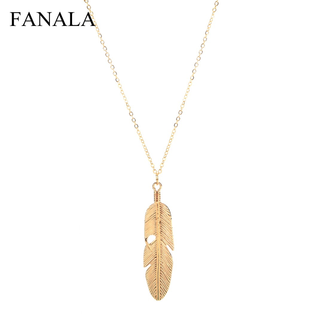 Women Necklace Choker Fashion Jewelry Feather Pendant Chain Necklace Long Sweater Chain Statement Jewelry Necklace Women