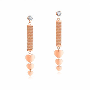 Women Long Chandelier Heart Charm Drop Earrings Fashion Jewelry for Female Rose gold stainless steel