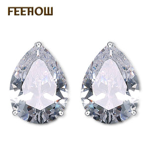 Fashion Pear Cut 9mm & 6mm Water Drop Cubic Zirconia Crystal Stud Earring For Women Fashion Clear Crystal Bijoux FWEP262