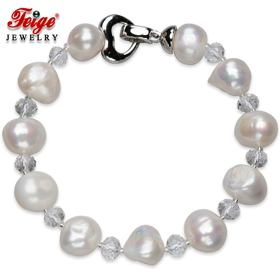 Trendy style 10-11MM White Natural Pearl Jewelry Bead Bracelet For Women White Crystal Pulsera De Las Mujeres