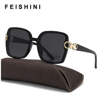 FEISHINI 2023  Big Square Sunglasses Women Vintage Transparent Goggle Oversized Sun glasses Ladies UV400 Protection