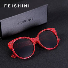Load image into Gallery viewer, FEISHINI Stars Shine Plastic Frame Festival RED Cat eye Sunglasses Ladies Mirror 2023 GG Women Glasses UV Protector