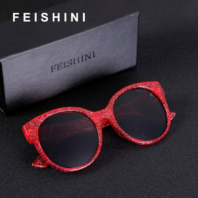 FEISHINI Stars Shine Plastic Frame Festival RED Cat eye Sunglasses Ladies Mirror 2023 GG Women Glasses UV Protector