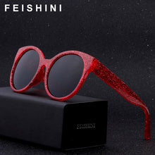 Load image into Gallery viewer, FEISHINI Stars Shine Plastic Frame Festival RED Cat eye Sunglasses Ladies Mirror 2023 GG Women Glasses UV Protector