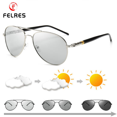 FELRES Men Metal Frame Photochromic Polarized Oval Sunglasses UV400 Outdoor Eyewear Driving Fishing Hiking Glasses F209