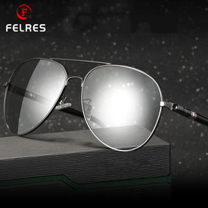 FELRES Men Metal Frame Photochromic Polarized Oval Sunglasses UV400 Outdoor Eyewear Driving Fishing Hiking Glasses F209