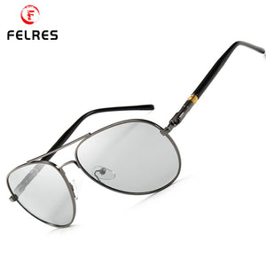 FELRES Men Metal Frame Photochromic Polarized Oval Sunglasses UV400 Outdoor Eyewear Driving Fishing Hiking Glasses F209