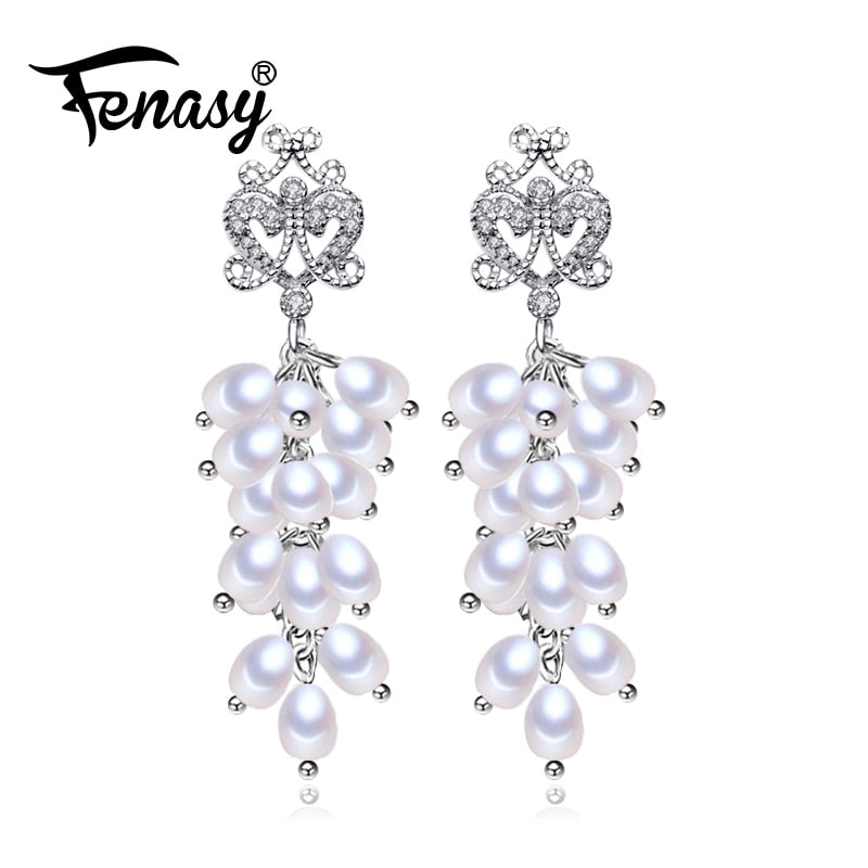 2018 new long earrings with many pearls,bohemian 925 Sterling Silver earrings for women, pearl Drop earrings