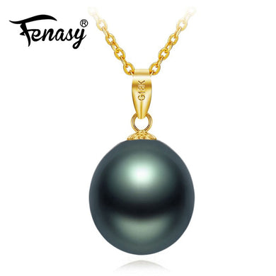 Collana con ciondolo in oro giallo 18 carati con perla nera Collana con ciondolo con perla naturale da 45 cm, regalo per le donne 