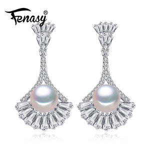 Drop Pearl Earring 925-sterling-silver long Earrings for women wedding Pearls Jewelry Classic charm earrings