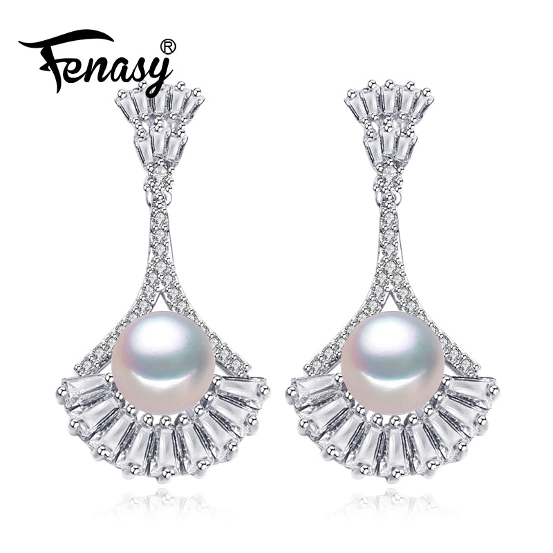 Drop Pearl Earring 925-sterling-silver long Earrings for women wedding Pearls Jewelry Classic charm earrings