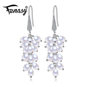 Many pearls long earring,Uvas 925 Sterling Silver earrings,Birthd gift Jewelry for Women pearl Drop earrings
