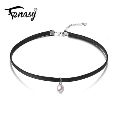 Collana girocollo di perle Moda donna Gabbia in argento sterling 925 Ciondolo con perla Stile classico Catena in corda nera 
