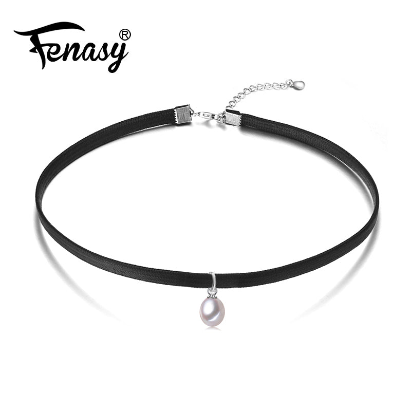 Collana girocollo di perle Moda donna Gabbia in argento sterling 925 Ciondolo con perla Stile classico Catena in corda nera 