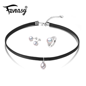 Pearl Choker Necklace for Women 925 Sterling Silver Cage Pearl Pendant fashion Style Black Rope Chain