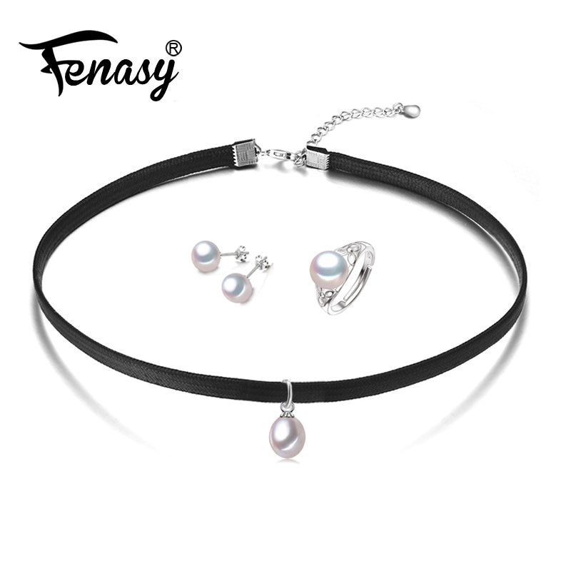 Pearl Choker Necklace for Women 925 Sterling Silver Cage Pearl Pendant fashion Style Black Rope Chain