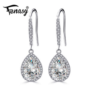 Water Drop Shaped Cubic Zirconia Crystal Bridal Long Earring Wedding Jewelry For Brides anniversary gift classic earrings