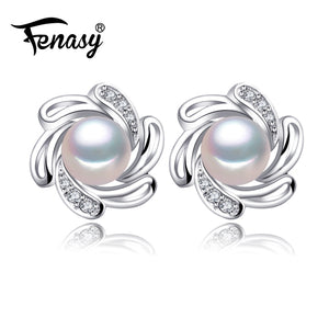 natural Pearl earrings,925 Sterling Silver earrings,wedding Birthd gift pearl Jewelry Women classic earrings for love
