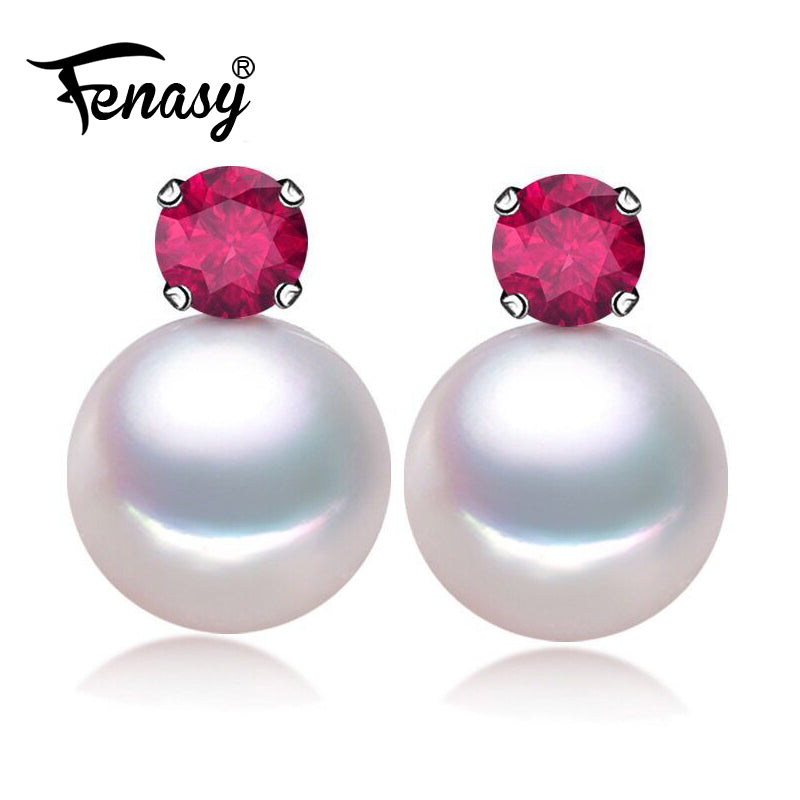 pearl earrings 2018 new natural Pearl earrings for women,charming Fine pearl Jewelry cute Ruby stud earrings,gift box