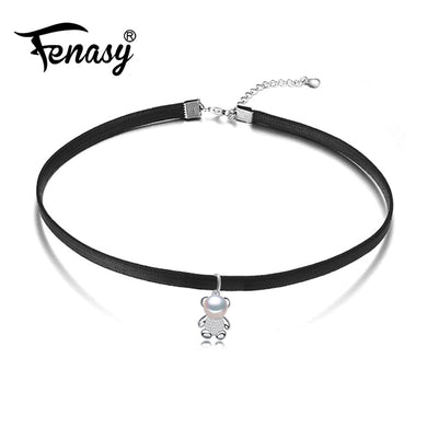 collana di perle, collana a catena di perle bianche naturali, collana girocollo con orsetto carino per donne, ciondolo per migliori amiche femminili 