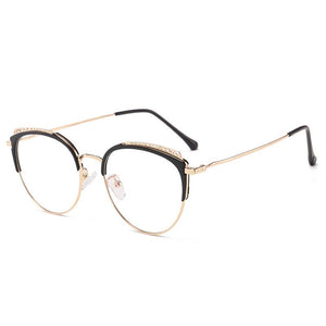 FENCHI Metal Computer Cat Eye Glasses Frame Men Women Vintage Prescription Eyeglasses Retro Rose Gold Optical Frame Eyewear