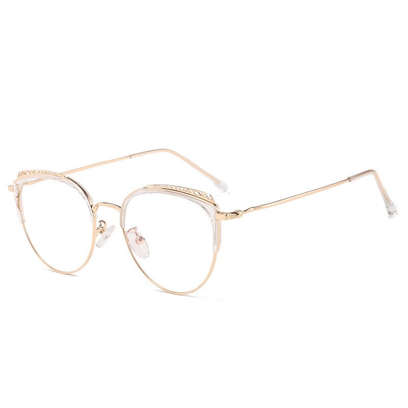 FENCHI Metal Computer Cat Eye Glasses Frame Men Women Vintage Prescription Eyeglasses Retro Rose Gold Optical Frame Eyewear