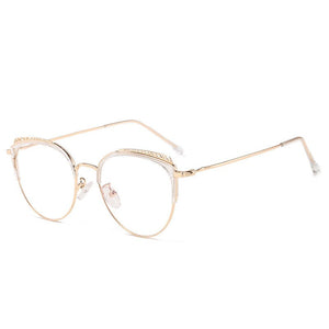 FENCHI Metal Computer Cat Eye Glasses Frame Men Women Vintage Prescription Eyeglasses Retro Rose Gold Optical Frame Eyewear