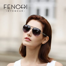 Load image into Gallery viewer, FENCHI Pink Blue Sunglasses Women Brand Designer Pilot Women Glasses Rose Gold Pink Frame Zonnebril Dames Oculos Feminino