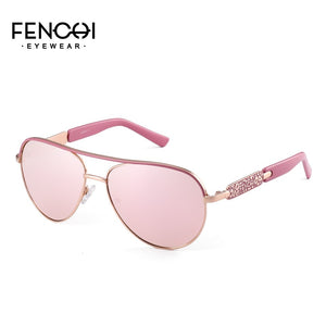 FENCHI Pink Blue Sunglasses Women Brand Designer Pilot Women Glasses Rose Gold Pink Frame Zonnebril Dames Oculos Feminino