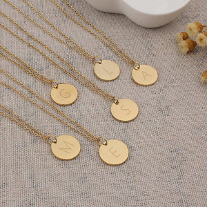 Disc Pendant Necklace Gold/Silver Color Letter Alfabet Necklace 316L Stainless Steel Chain Necklaces For Women
