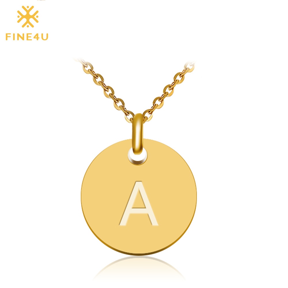 Disc Pendant Necklace Gold/Silver Color Letter Alfabet Necklace 316L Stainless Steel Chain Necklaces For Women