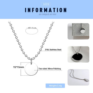 Disc Pendant Necklace Gold/Silver Color Letter Alfabet Necklace 316L Stainless Steel Chain Necklaces For Women