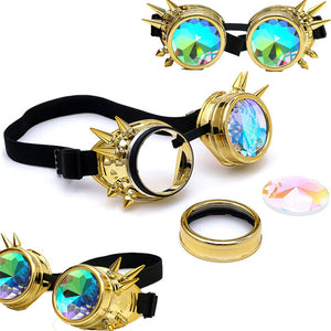FLORATA Kaleidoscope Colorful Glasses Rave Festival Party EDM Sunglasses Diffracted Lens Steampunk Goggles