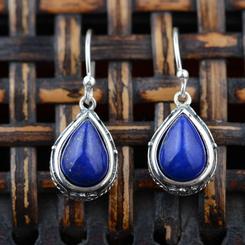 925 Silver Drop Earring Natural lapis lazuli boucle d'oreille S925 Sterling Silver Earrings for Women Jewelry