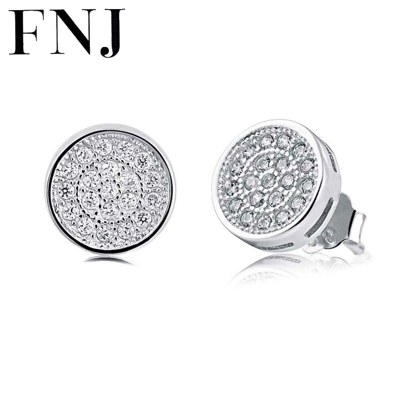 925 Silver Round Earring Women Jewelry White Crystal Cubic Zircon 100% S925 Sterling Silver Stud Earrings