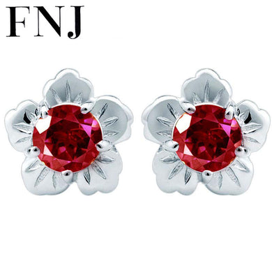FNJ925 Silver Flower Stud Earring Women Jewelry S925 Sterling Silver boucle d'oreille Rose Red AAA Crystal Cubic Zircon Earrings