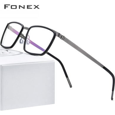 FONEX Acetate Alloy Eyeglasses Frames Men Square Myopia Optical Prescription Glasses 2023 Korean Screwless Eyewear 98629