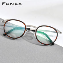 Load image into Gallery viewer, FONEX Acetate Alloy Glasses Frame Men Women Vintage Round Myopia Optical Prescription Eyeglasses Screwless Korean Eyewear F1012