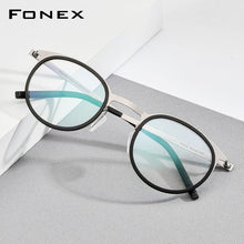 Load image into Gallery viewer, FONEX Acetate Alloy Glasses Frame Men Women Vintage Round Myopia Optical Prescription Eyeglasses Screwless Korean Eyewear F1012