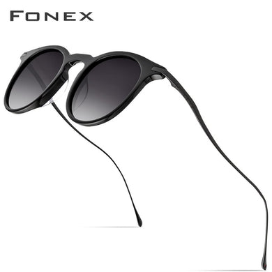 FONEX Acetate Sunglass Men Vintage Round Titanium Polarized Sun Glasses for Women  Mirror UV400 Sunglasses 857