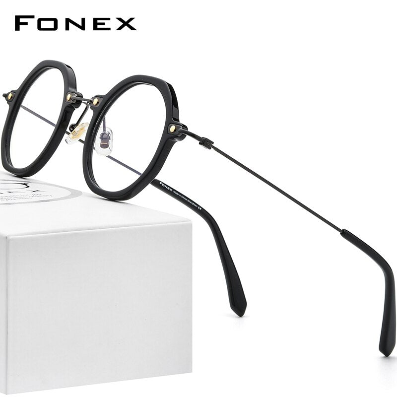FONEX Acetate Titanium Eyeglasses Frame Men 2023 Vintage Polygon Prescription Glasses Women Optical Spectacles Eyewear F85677