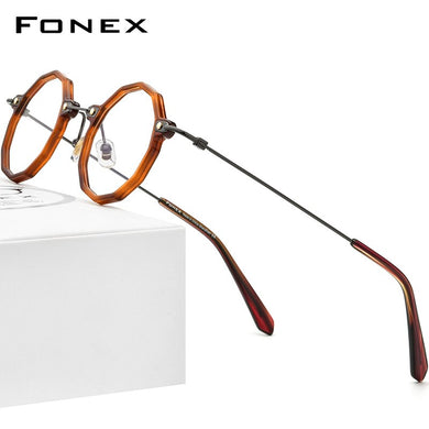 FONEX Acetate Titanium Eyeglasses Frame Women 2023 Vintage Retro Polygon Prescription Glasses Men Spectacles Eyewear F85685