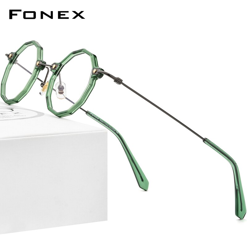 FONEX Acetate Titanium Eyeglasses Frame Women 2023 Vintage Retro Polygon Prescription Glasses Men Spectacles Eyewear F85685