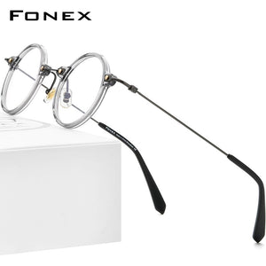 FONEX Acetate Titanium Glasses Frame Men 2023 Retro Round Prescription Eyeglasses Women Optical Spectacles Eyewear F85673
