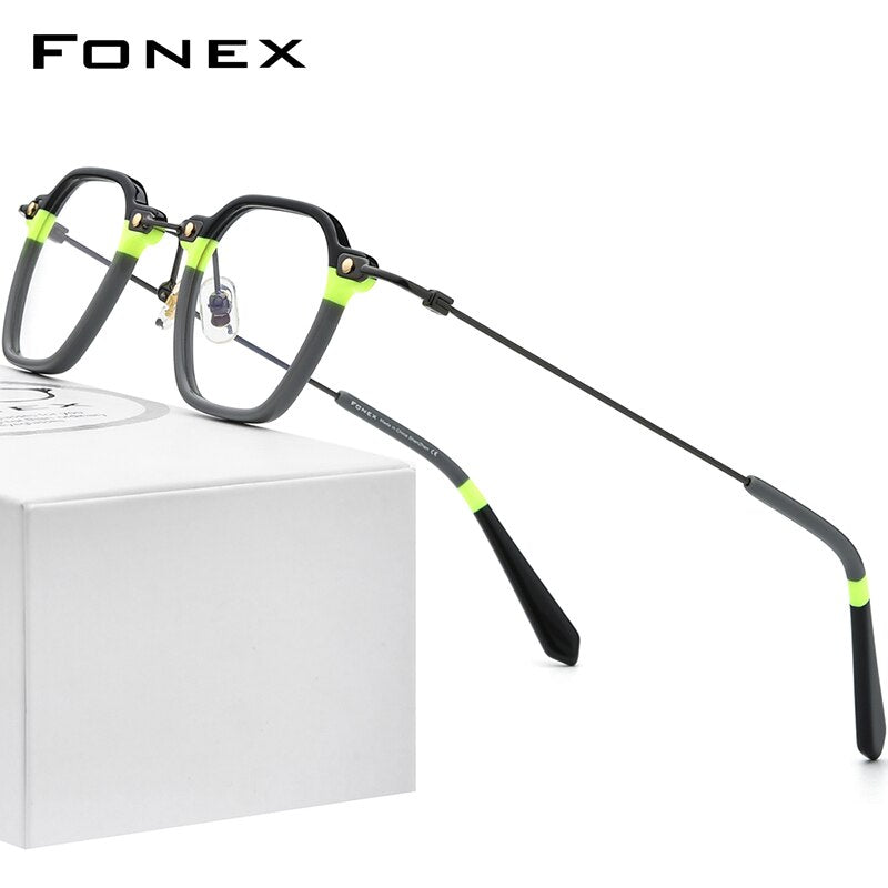 FONEX Acetate Titanium Glasses Frame Men 2023 Vintage Square Prescription Eyeglasses Women Optical Spectacles Eyewear F85681