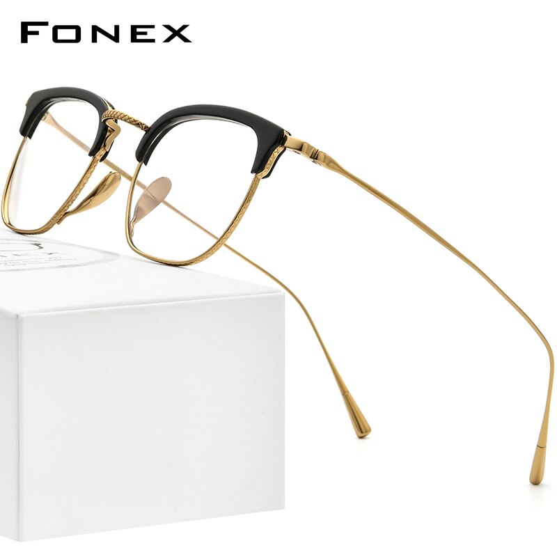 FONEX Acetate Titanium Glasses Frame Men Retro Square Prescription Eyeglasses Women 2023 Vintage Myopia Optical Eyewear F85661