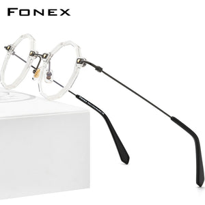 FONEX Acetate Titanium Glasses Frame Women 2023 Vintage Retro Polygon Prescription Eyeglasses Men Spectacles Eyewear F85685