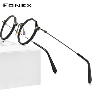 FONEX Acetate Titanium Glasses Frame Women 2023 Vintage Retro Polygon Prescription Eyeglasses Men Spectacles Eyewear F85685
